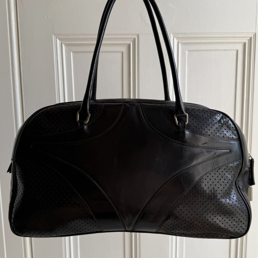 2000s Prada Vitello Bowling Black Leather Handbag