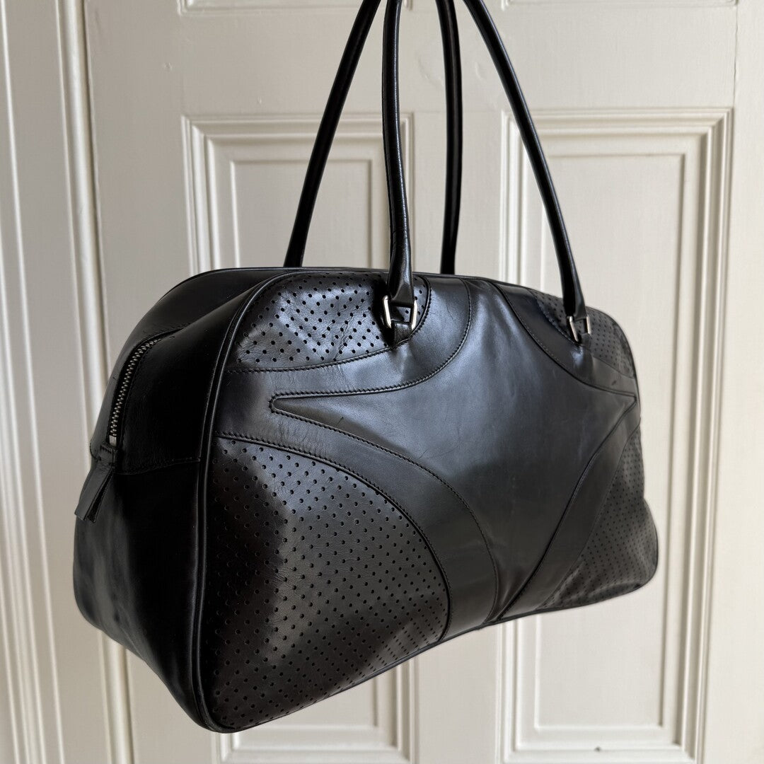 2000s Prada Vitello Bowling Black Leather Handbag