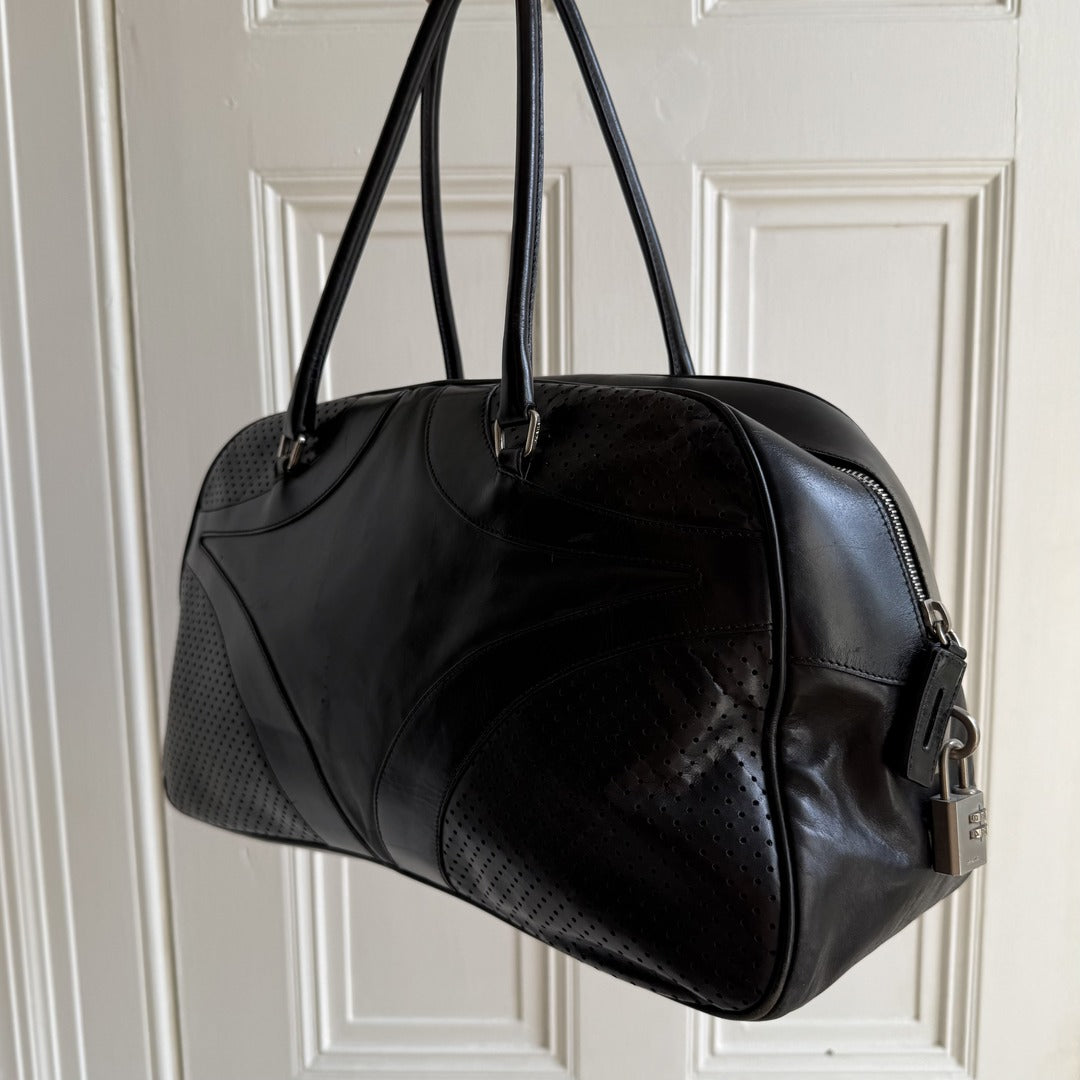 2000s Prada Vitello Bowling Black Leather Handbag