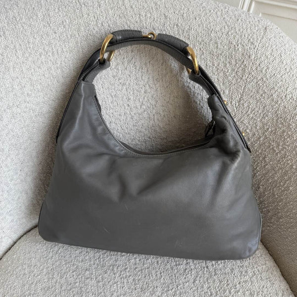 Gucci Horsebit Leather Grey Shoulder Bag