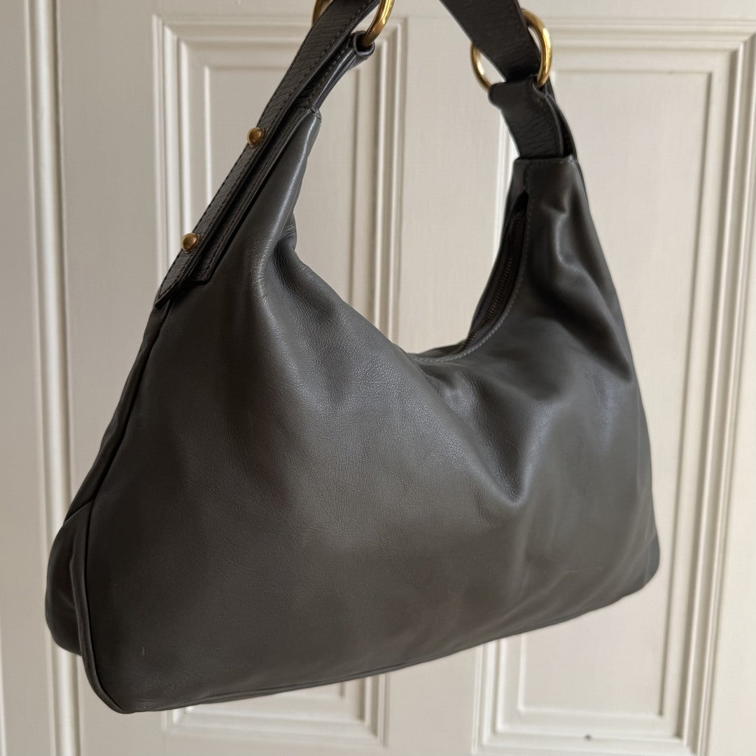 Gucci Horsebit Leather Grey Shoulder Bag