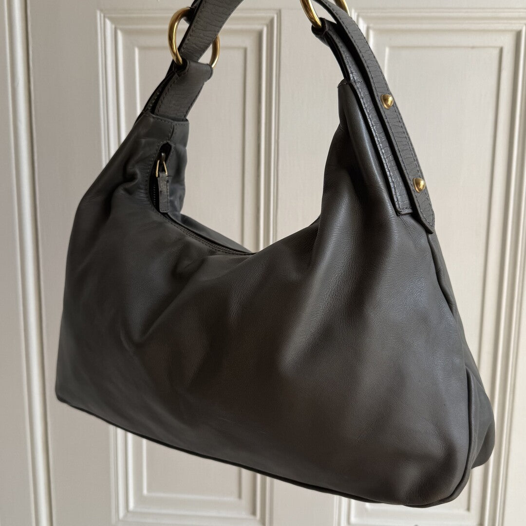 Gucci Horsebit Leather Grey Shoulder Bag