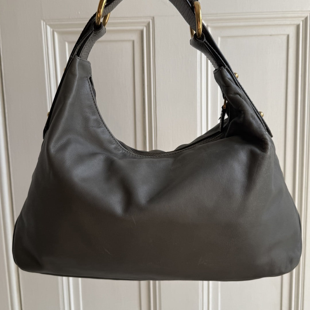 Gucci Horsebit Leather Grey Shoulder Bag