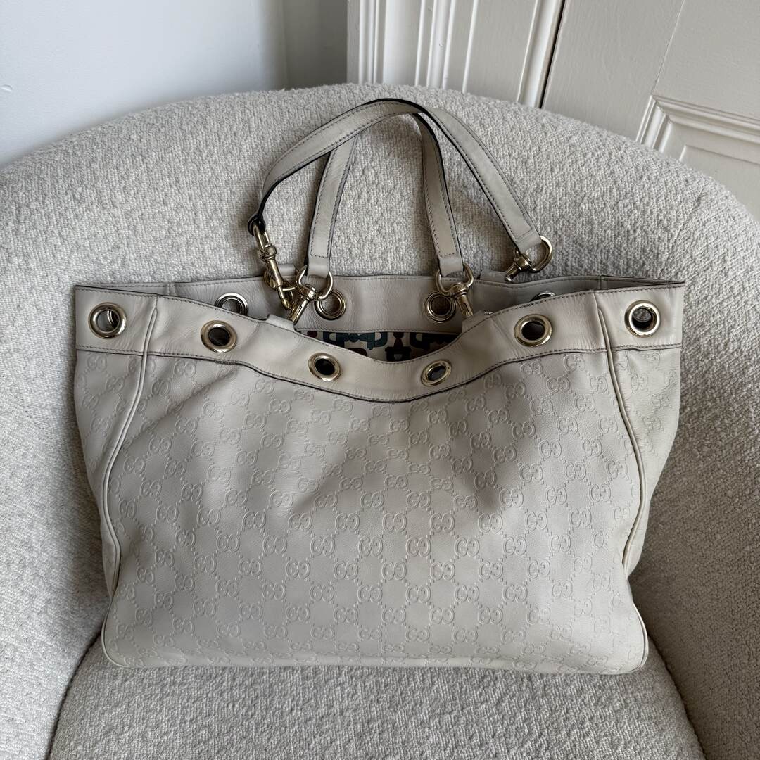 Gucci Guccissima White Leather Tote Bag