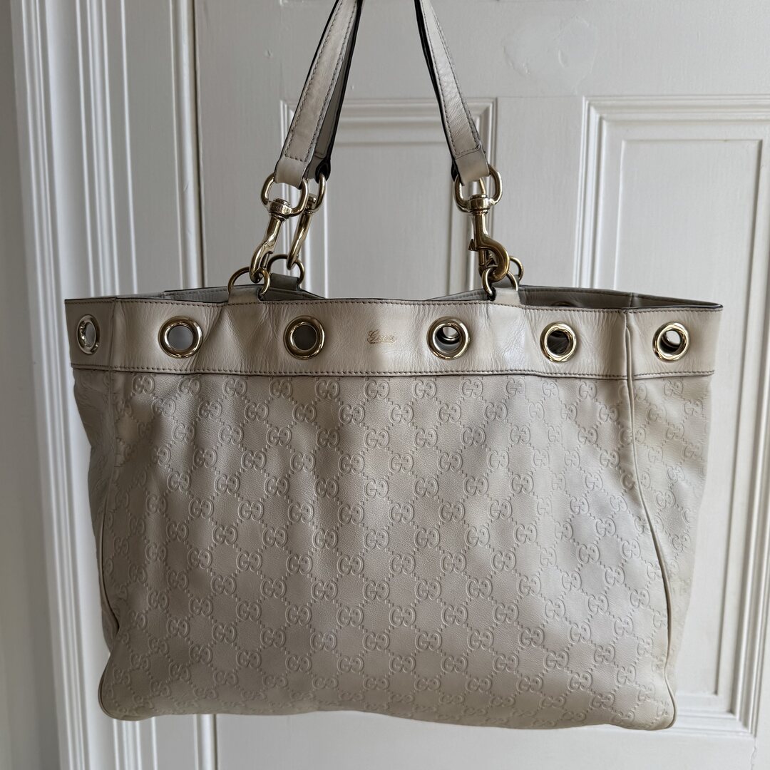 Gucci Guccissima White Leather Tote Bag