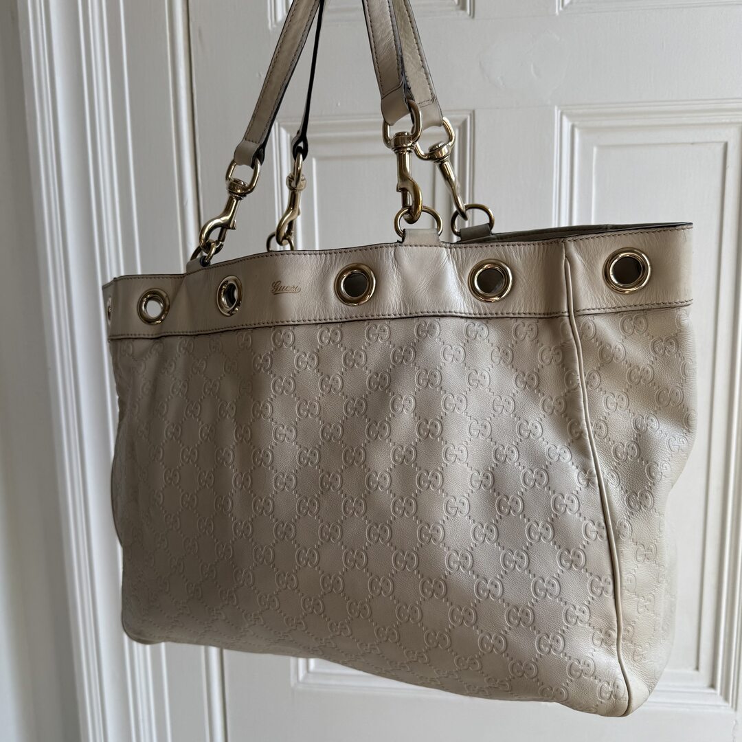 Gucci Guccissima White Leather Tote Bag