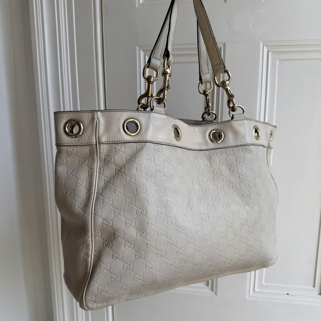 Gucci Guccissima White Leather Tote Bag