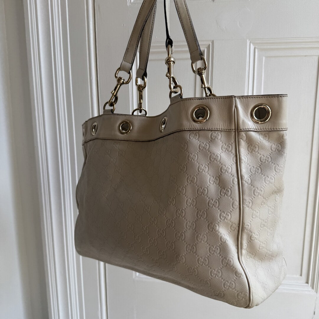 Gucci Guccissima White Leather Tote Bag