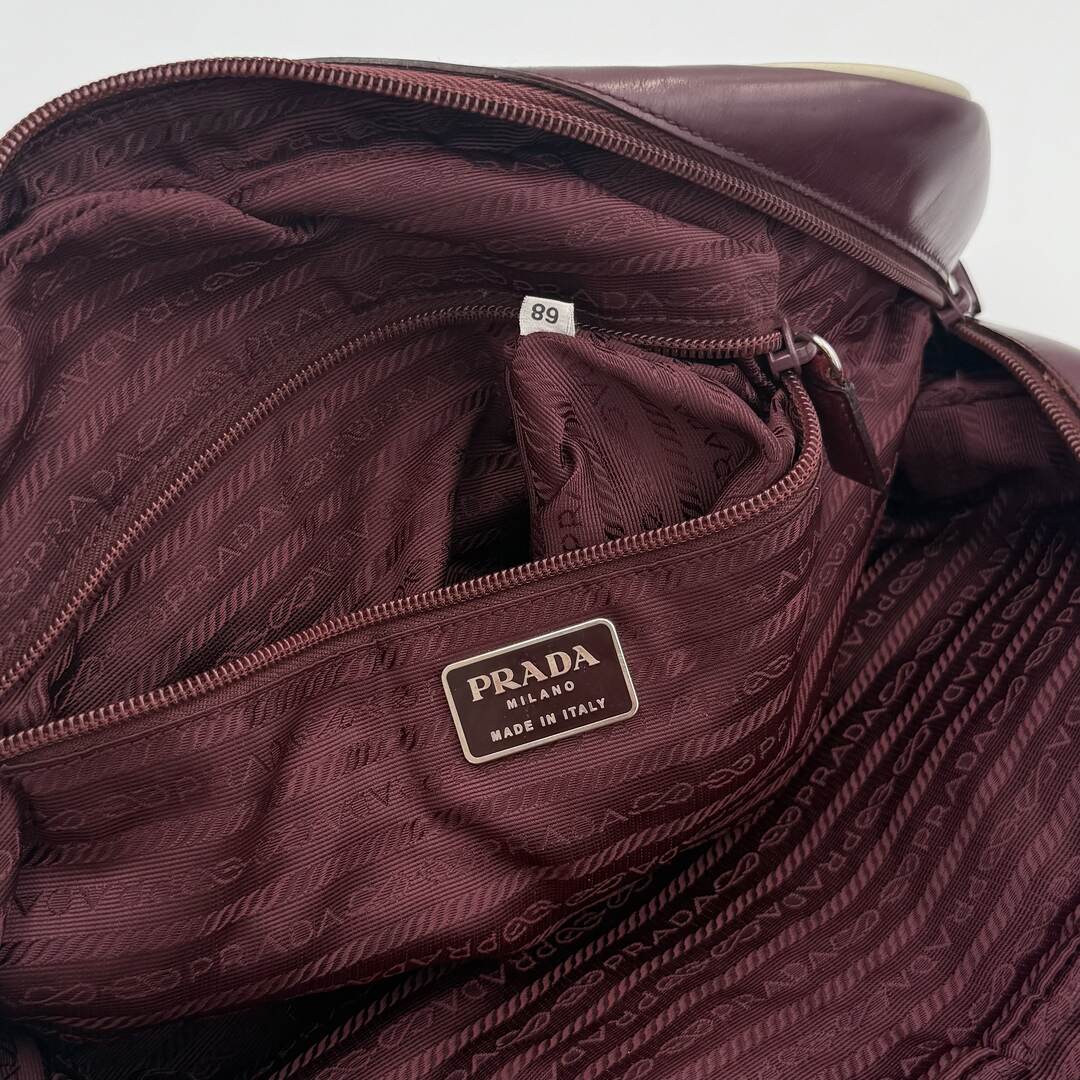 2000SS Prada Vitello Bowling Burgundy Leather Handbag