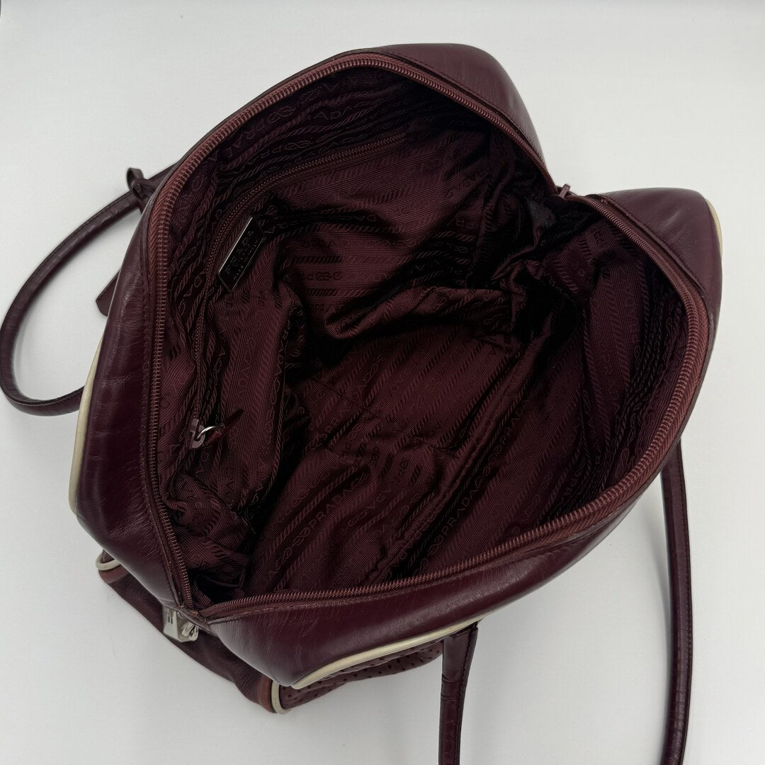 2000SS Prada Vitello Bowling Burgundy Leather Handbag