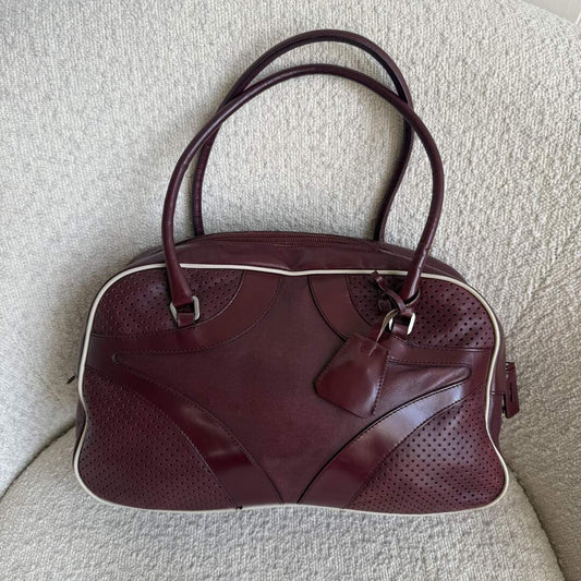 2000SS Prada Vitello Bowling Burgundy Leather Handbag
