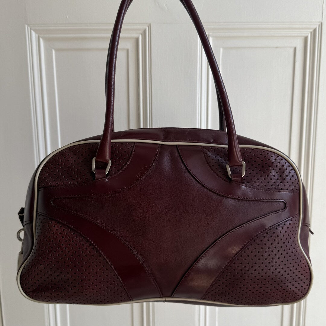 2000SS Prada Vitello Bowling Burgundy Leather Handbag