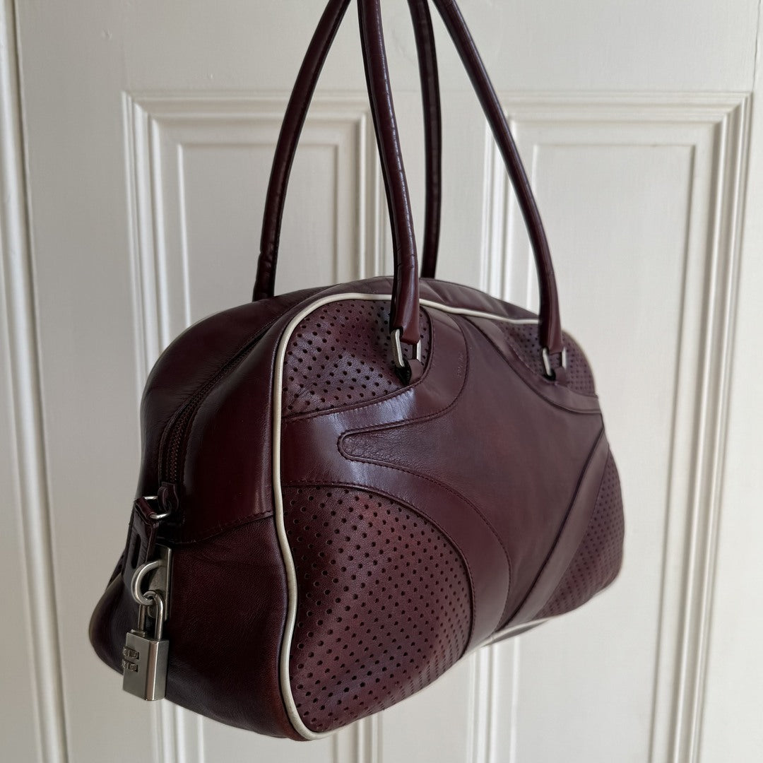 2000SS Prada Vitello Bowling Burgundy Leather Handbag