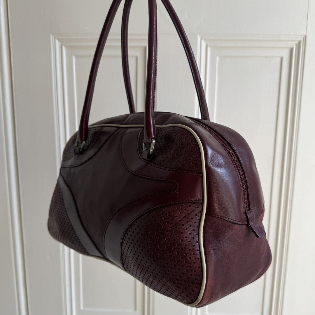 2000SS Prada Vitello Bowling Burgundy Leather Handbag