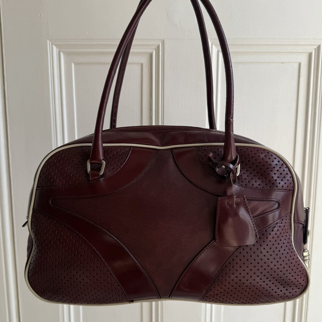 2000SS Prada Vitello Bowling Burgundy Leather Handbag