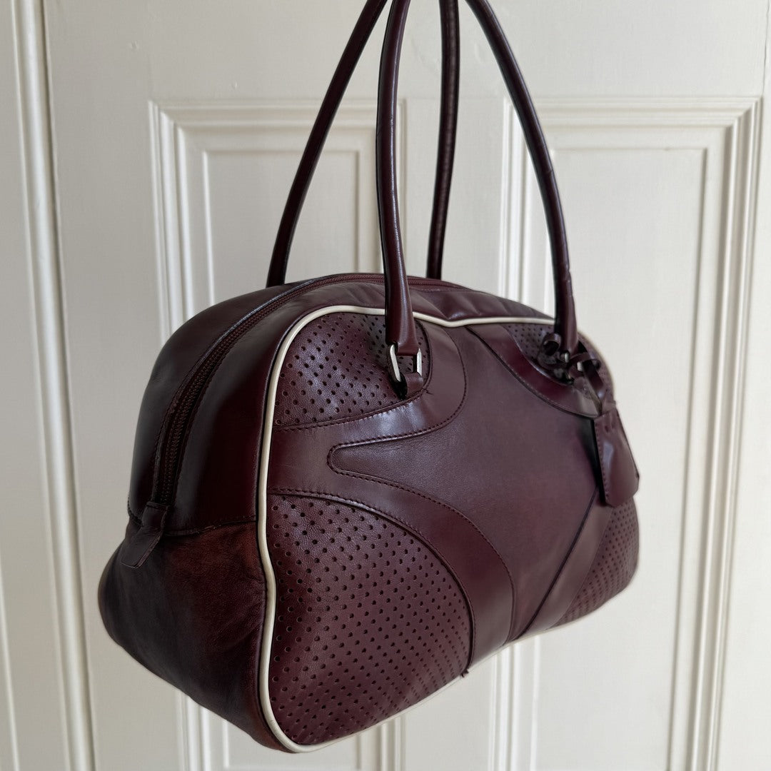 2000SS Prada Vitello Bowling Burgundy Leather Handbag