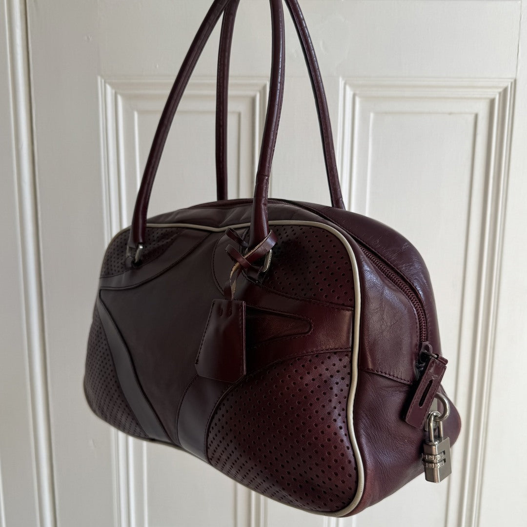 2000SS Prada Vitello Bowling Burgundy Leather Handbag
