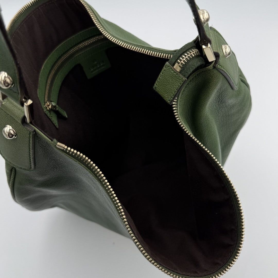 Gucci Interlocking G Blondie Leather Green Hobo Shoulder Bag