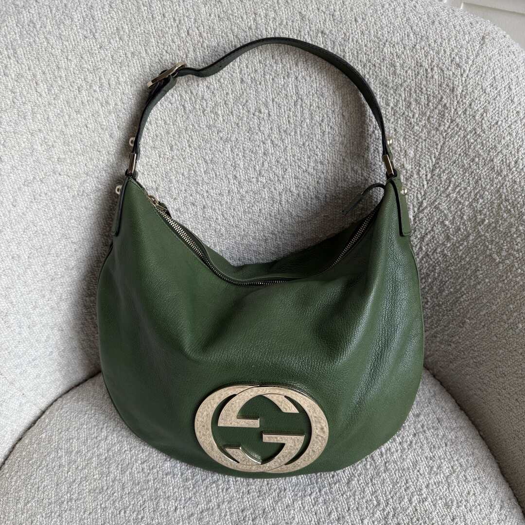 Gucci Interlocking G Blondie Leather Green Hobo Shoulder Bag