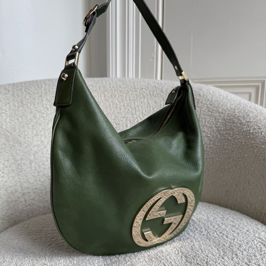 Gucci Interlocking G Blondie Leather Green Hobo Shoulder Bag