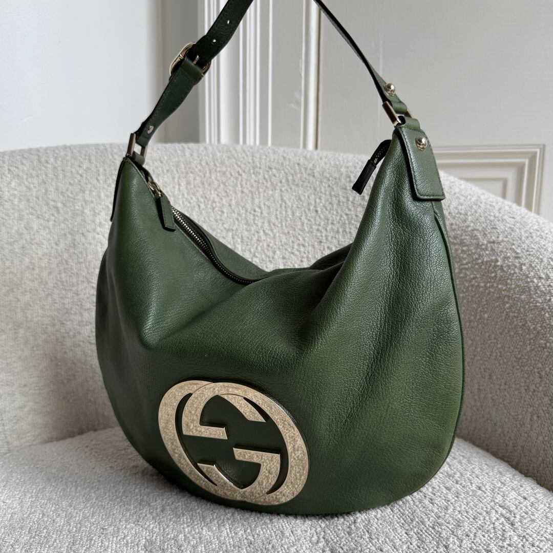 Gucci Interlocking G Blondie Leather Green Hobo Shoulder Bag