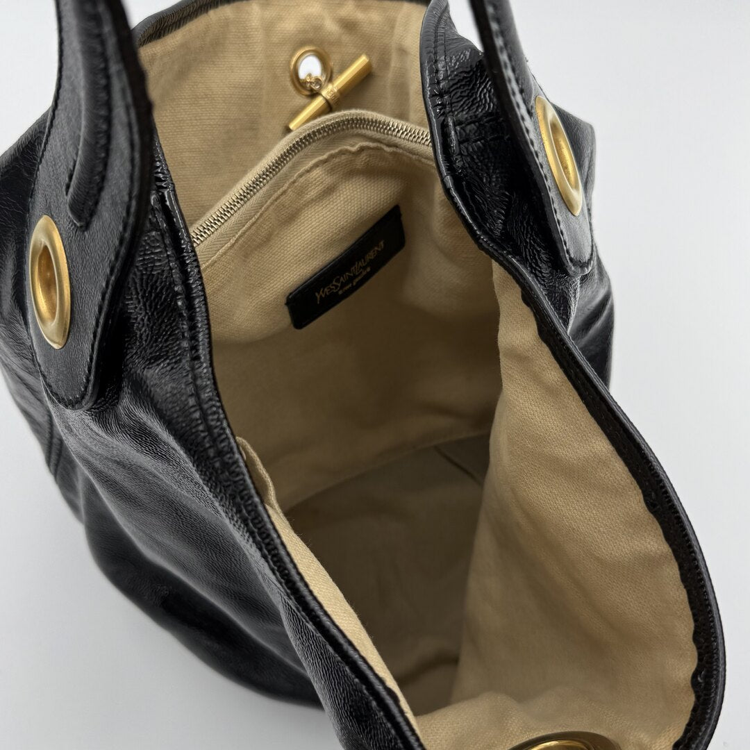 Yves Saint Laurent Rive Gauche Patent Capri Hobo Black Shoulder Bag