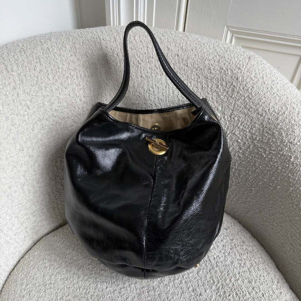 Yves Saint Laurent Rive Gauche Patent Capri Hobo Black Shoulder Bag
