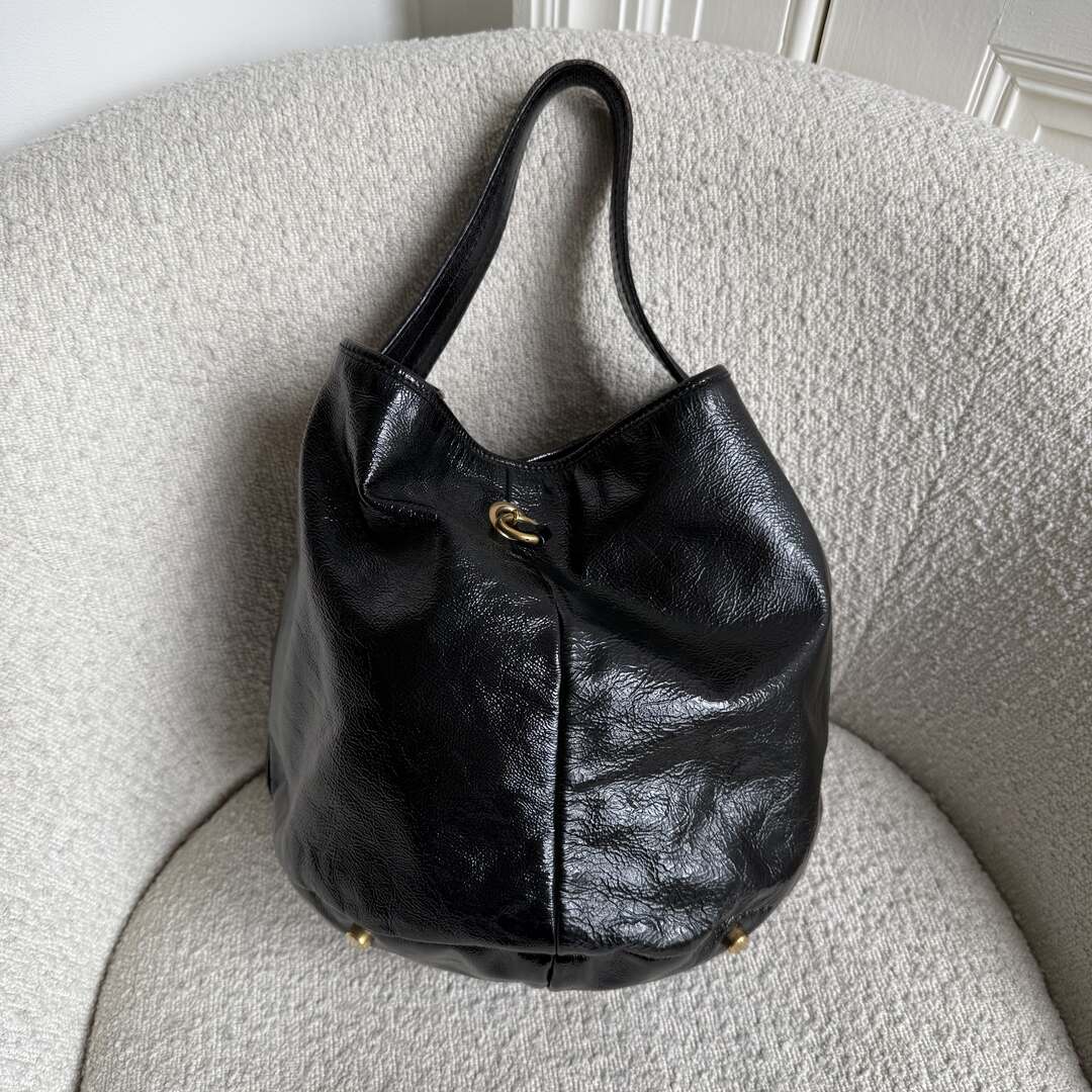 Yves Saint Laurent Rive Gauche Patent Capri Hobo Black Shoulder Bag