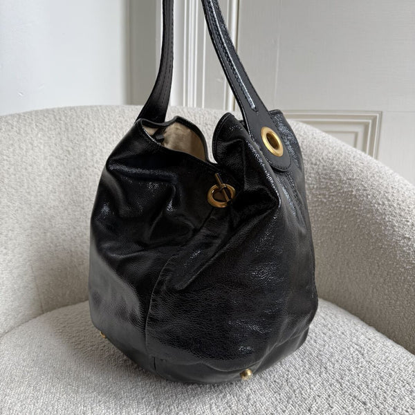 Yves Saint Laurent Rive Gauche Patent Capri Hobo Black Shoulder Bag