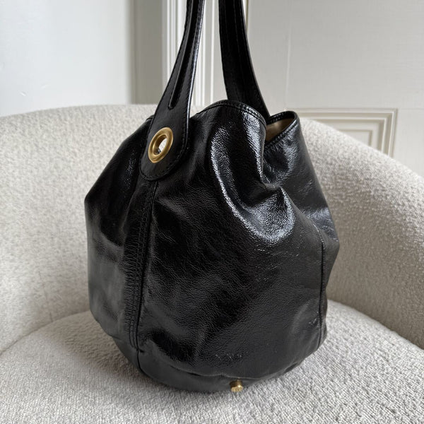 Yves Saint Laurent Rive Gauche Patent Capri Hobo Black Shoulder Bag