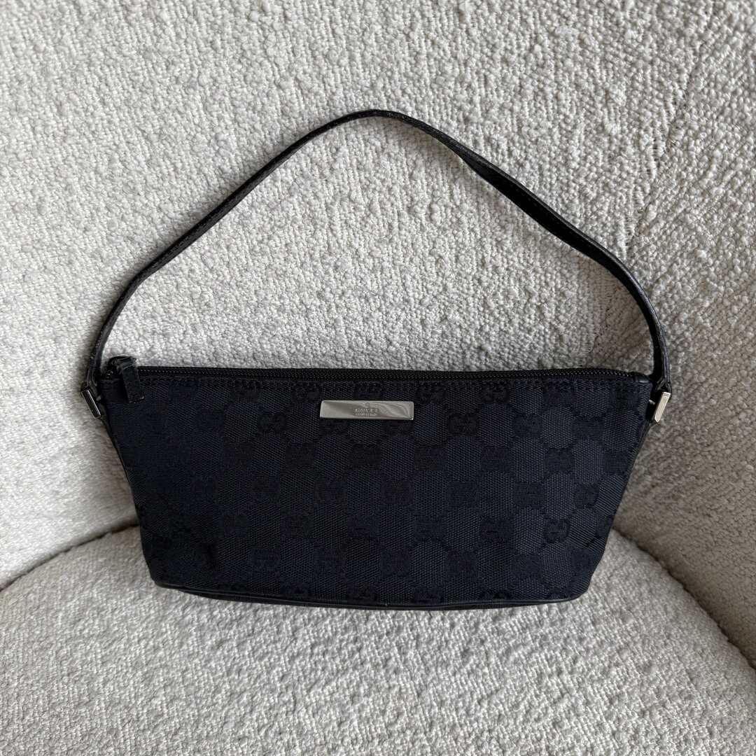 Gucci GG Monogram Black Boat Pochette Handbag