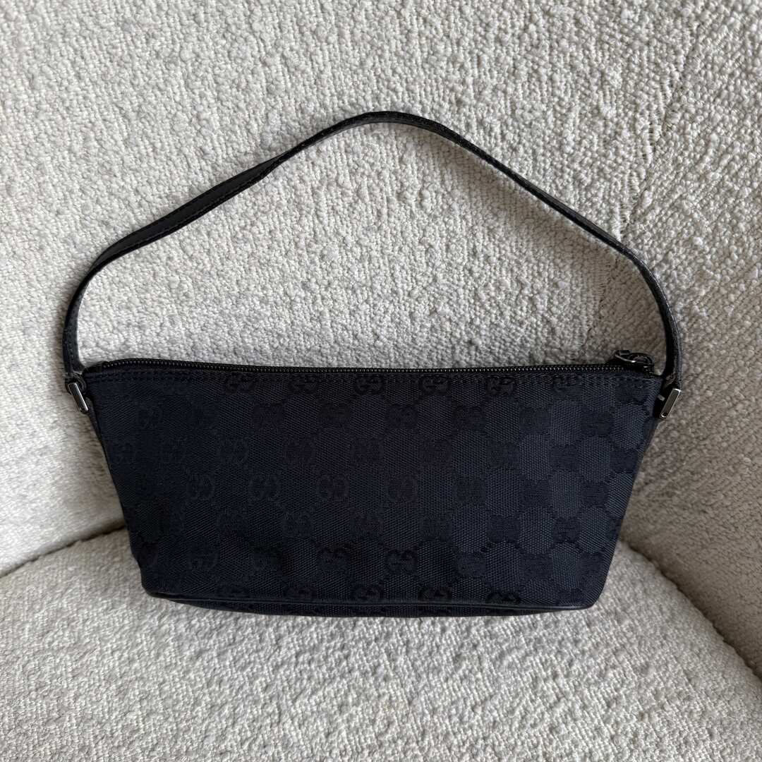 Gucci GG Monogram Black Boat Pochette Handbag