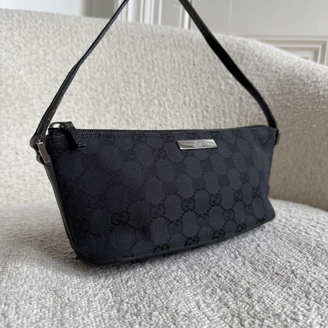 Gucci GG Monogram Black Boat Pochette Handbag