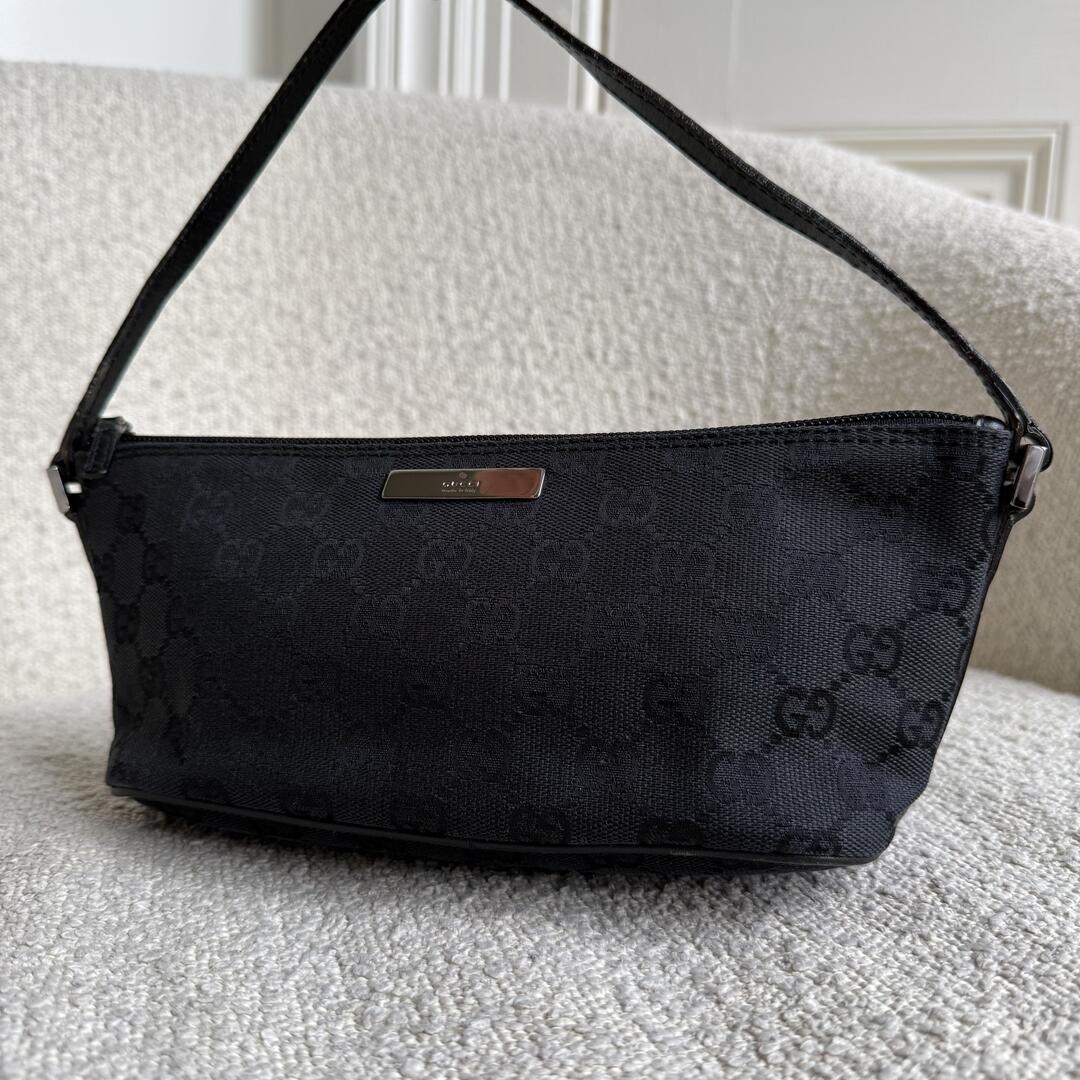 Gucci GG Monogram Black Boat Pochette Handbag