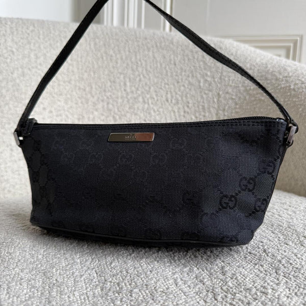 Gucci GG Monogram Black Boat Pochette Handbag