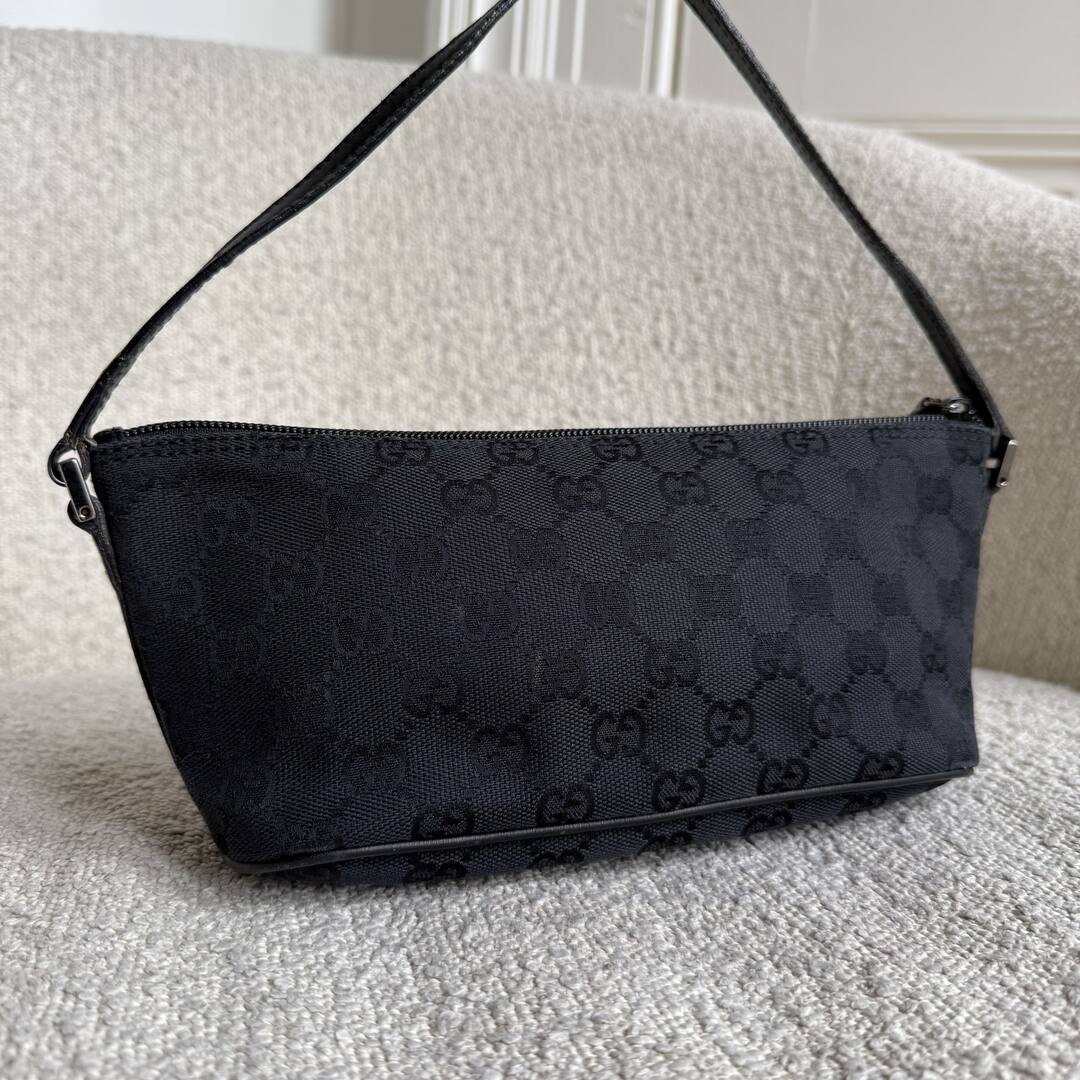 Gucci GG Monogram Black Boat Pochette Handbag