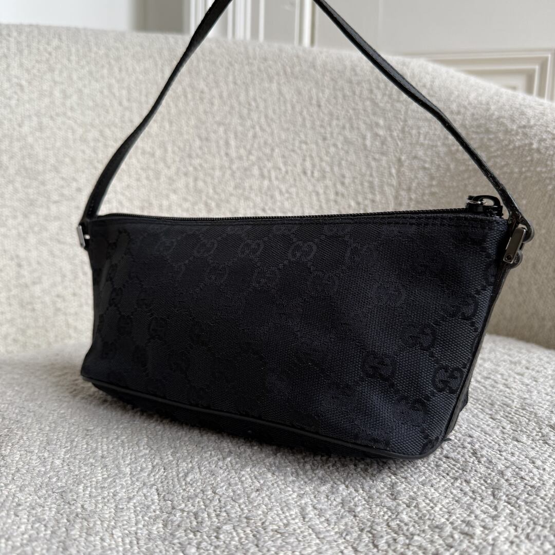 Gucci GG Monogram Black Boat Pochette Handbag