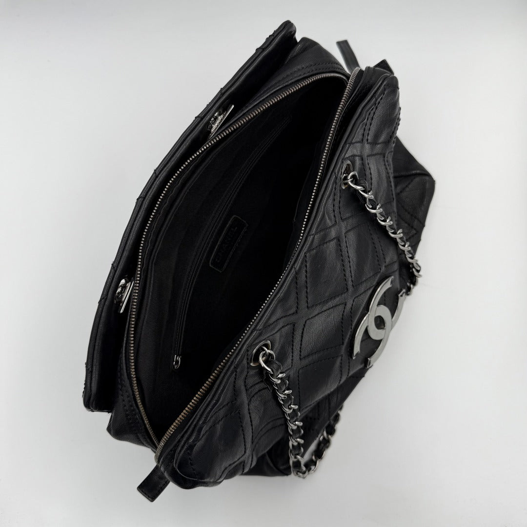 2005 Chanel CC Wild Stitch Black Leather Shoulder Bag