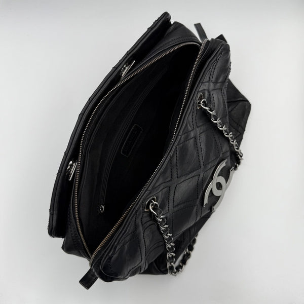 2005 Chanel CC Wild Stitch Black Leather Shoulder Bag