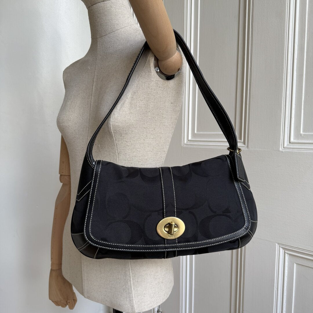 Coach Signature Ergo Flap Black Shoulder Bag