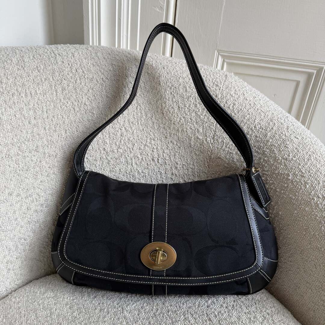 Coach Signature Ergo Flap Black Shoulder Bag