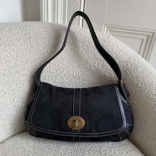 Coach Signature Ergo Flap Black Shoulder Bag