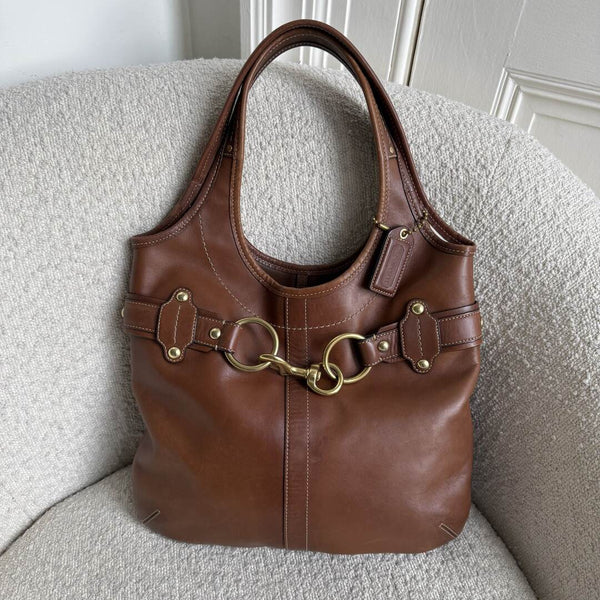 Coach Buckle Leather Brown Tote Bag