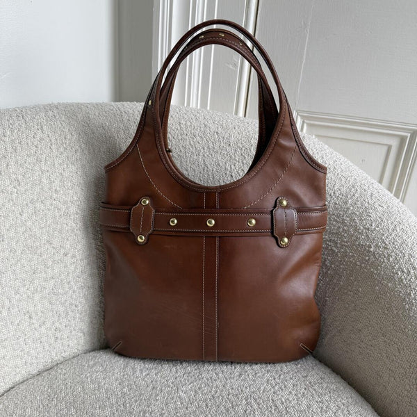 Coach Buckle Leather Brown Tote Bag