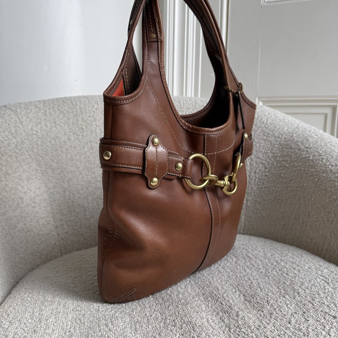 Coach Buckle Leather Brown Tote Bag