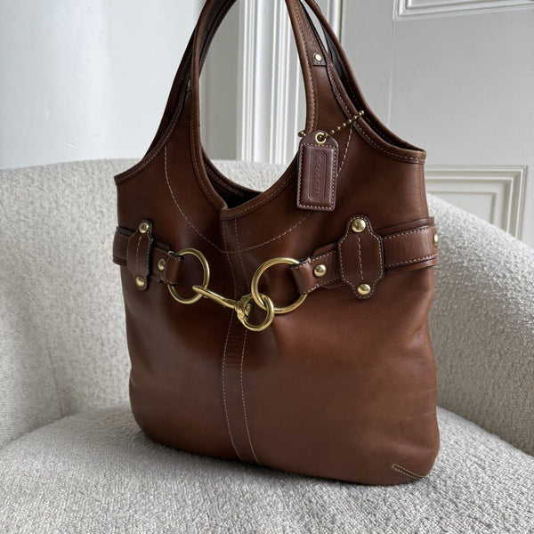 Coach Buckle Leather Brown Tote Bag
