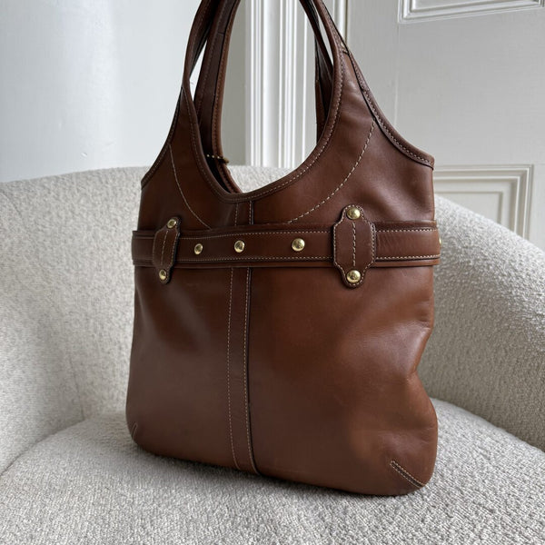 Coach Buckle Leather Brown Tote Bag