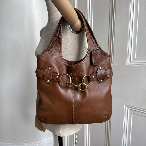 Coach Buckle Leather Brown Tote Bag