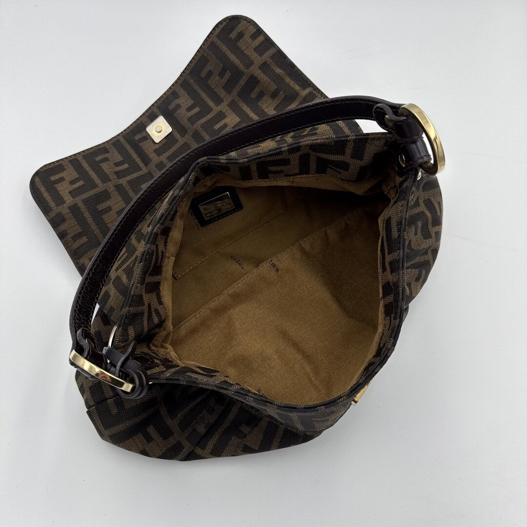 Fendi Zucca Flap Brown Shoulder Bag