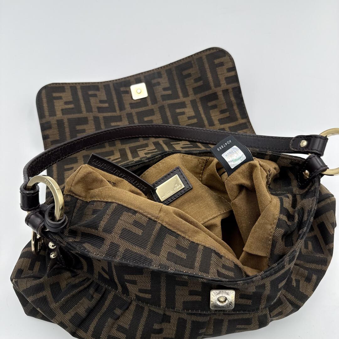 Fendi Zucca Flap Brown Shoulder Bag